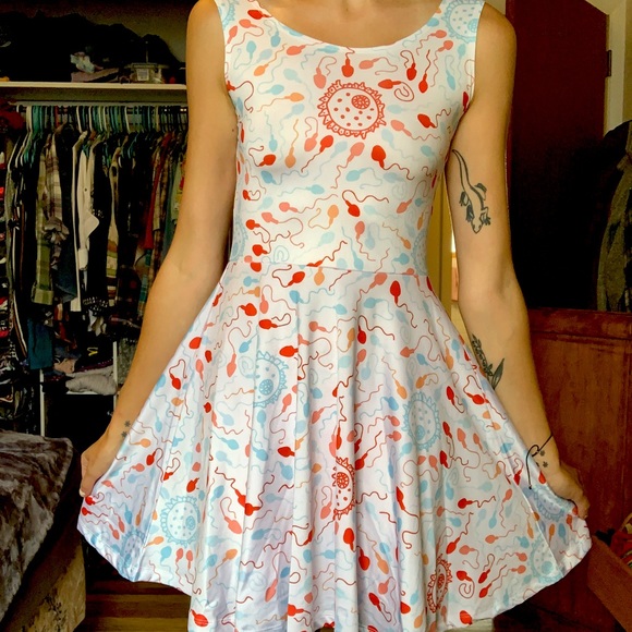 Cowcow Dresses & Skirts - Science (Sperm and Egg) Pattern White Sun Dress